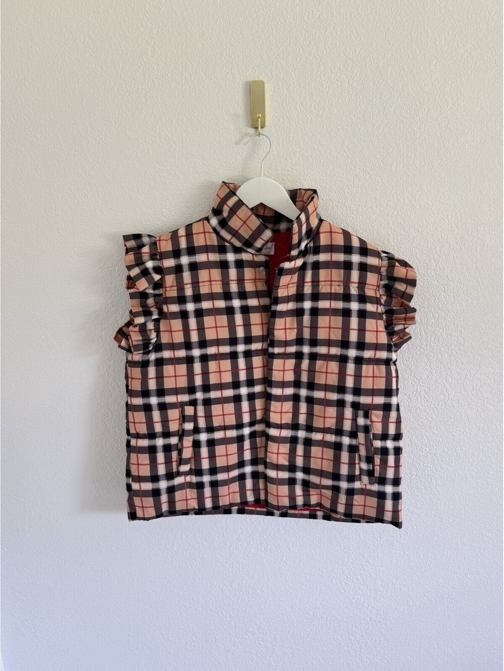 NWT Jess Lea Women's Medium Nora Plaid Preppy Puffer Sleeveless Cropped
